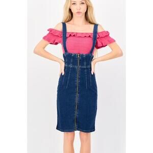 Y2K Miss Sixty Retro Vintage Denim Overall Skirt Dress Patchwork Small Blue 90s